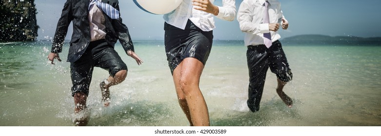 Business People Fun Playing Beach Travel Concept