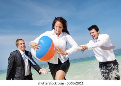 Business People Fun Playing Beach Travel Concept