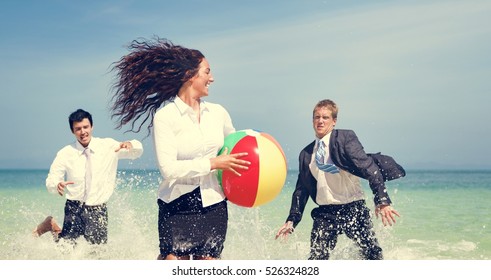 Business People Fun Playing Beach Travel Concept