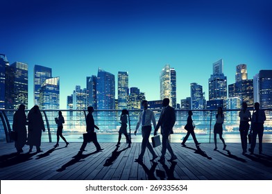 Business People Global Commuter Walking City Concept