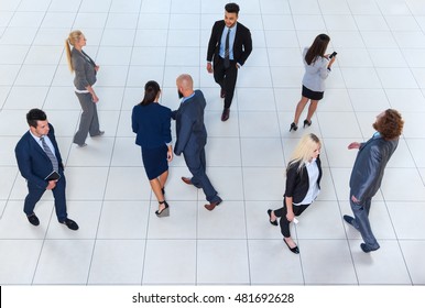 Business People Group Crowd Walking, Busy Businesspeople Colleague Modern Office Top Angle View