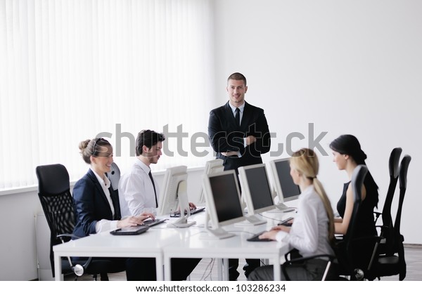 Business People Group Headphones Giving Support Stock Photo Edit