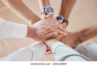 Business People, Hands And Team Building Motivation In Support, Trust And Collaboration Circle In Office. Zoom On Diversity Men, Planning Women Or Global Company Meeting With Goal And Innovation Idea