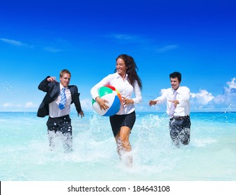 Business People Having Fun In The Water 