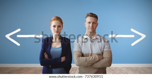 Business People Looking Camera Against Room Stock Photo