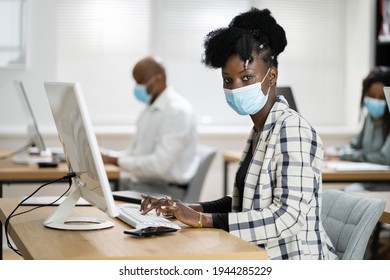 Business People In Medical Covid Face Masks