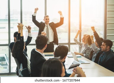Business People Meeting Conference Discussion Corporate Concept in office. Team of newage Multiethnic Diverse Busy Business People in seminar Concept. - Shutterstock ID 1677207844