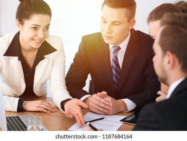 Business people at  meeting in office background. Successful negotiation of business team or lawyers - Shutterstock ID 1187684164