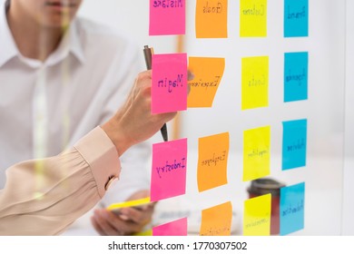 business people planning startup project placing sticky notes session to share idea on glass wall, Strategy Analysis Office Concept - Shutterstock ID 1770307502