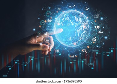 Business people point to the virtual hologram in the internet cyberspace, online business and graph the rising trend of finance, future life.
 - Shutterstock ID 1936898590