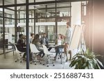 Business people, presentation and brainstorming with feedback for project, conversation and cooperation. Group, employees and coworkers in office, review and planning with ideas or corporate training