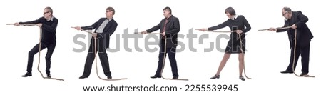 Business people pulling rope isolated on white