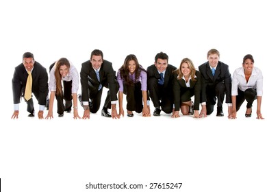 Business People Ready To Compete In A Race Isolated