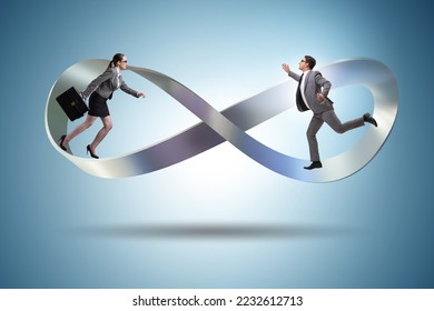 Business people running on the endless loop