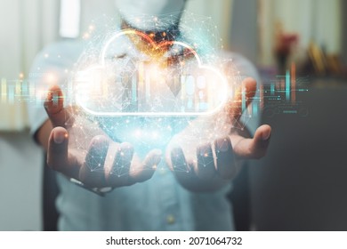 business people show cloud computing business storage system Business network via wireless Internet. CloudTechnology concept.
