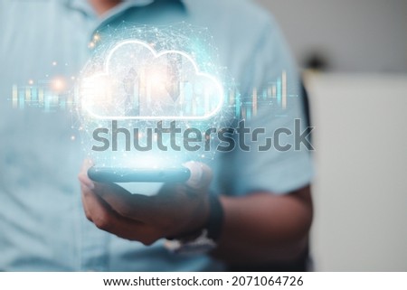 business people show cloud computing business storage system Business network via wireless Internet. CloudTechnology concept.
