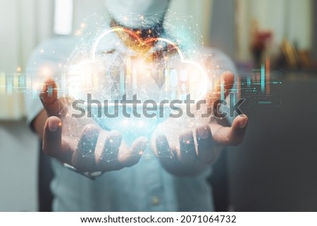 business people show cloud computing business storage system Business network via wireless Internet. CloudTechnology concept.
