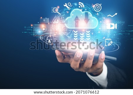 business people show cloud computing business storage system Business network via wireless Internet. CloudTechnology concept.
