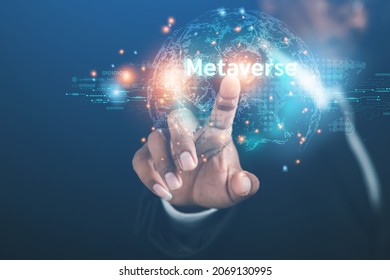 Business people show the future world of metaverse, internet technology, networking applications around the world. to create a virtual image
