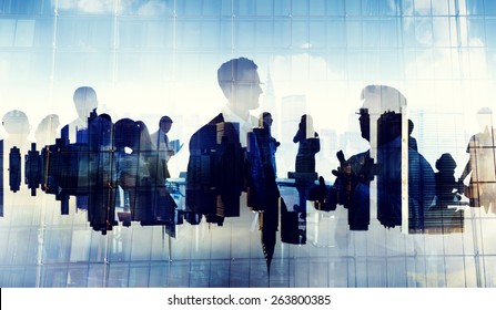 Business People Silhouette Working Cityscape Teamwork Talking Discussion
