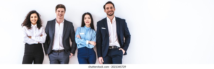 The Business People Standing On The White Wall Background