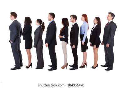 Business People Standing In Queue Over White Background