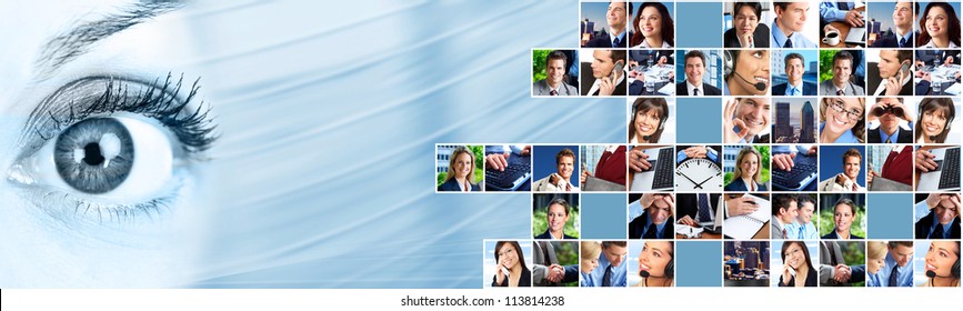 Business people team collage. Abstract background.