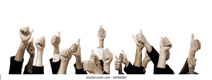 Business People With Thumbs Up On White Background