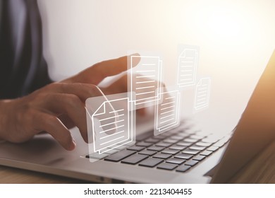 Business People Use Computers To Manage Electronic Documents The Concept Of Efficient Access To An Online Corporate Business Document Database. Internet File System Digital Technology Paperless Office