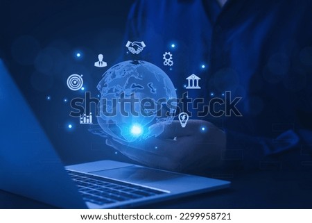 business people use global internet connection application technology for business and digital marketing global big data digital linkage technology