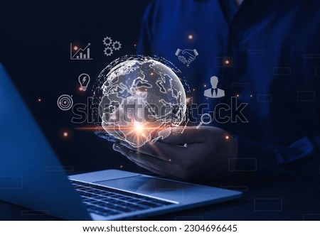 business people use global internet connection application technology for business and digital marketing global big data digital linkage technology