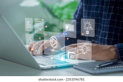 business people use internet technology to study on tablets digital marketing ideas Create content on social media Use the Internet to connect to the media. business video chat