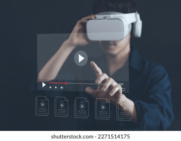 business people use vr to watch online live streaming on virtual monitors connection technology concept digital multimedia player internet video content movie entertainment business - Shutterstock ID 2271514175