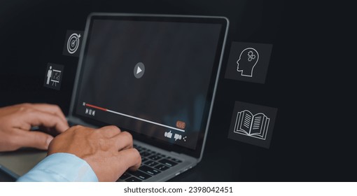 Business people are using computers to learning online with webinar, video tutorial, internet lessons, webinar, education online concept, video tutorial, education concept, technology education