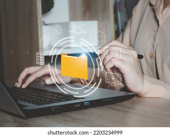 Business People Using Computers To Manage Documents Online Document Database Concept And Digital File Storage Systems Or Software