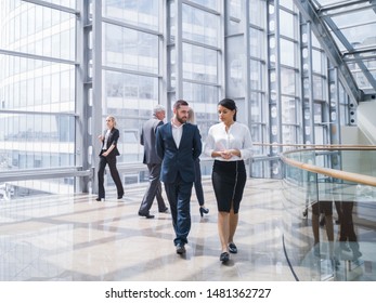 Business People Walking In A Modern Hall Of Office Building