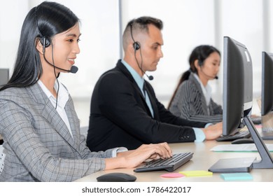 Business People Wearing Headset Working Office Stock Photo 1786422017 ...