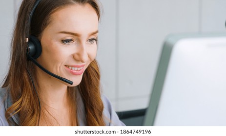 Business People Wearing Headset Working Office Stock Photo 1864749196 ...