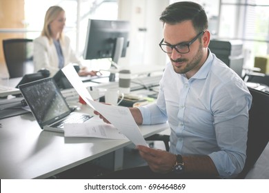 Business People Working. Business Man Reading Document.