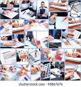 Business people working in the office. Collage.