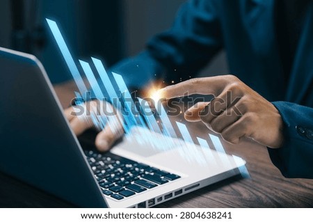 Business performance analytics with digital bar chart, financial metrics, data visualization, growth analysis, strategic planning, productivity tracking, and reporting.