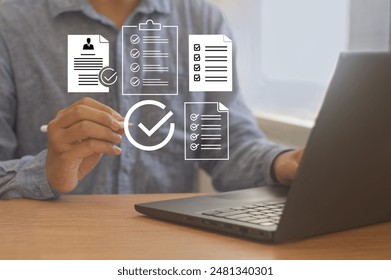 Business performance checklist, human resources, and productivity evaluation concept, online survey, online exam - Powered by Shutterstock