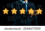 Business person analyzes customer experience satisfaction review data, striving to improve service quality. Leveraging reviews to enhance customer satisfaction and loyalty. UUID