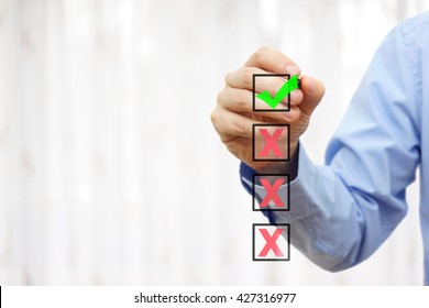 Business Person Is Choosing Best Option Of Four,ready For Sample Text