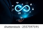 Business person embrace infinite possibilities and essence of infinity, inspiring to explore opportunities. Dive into a world where infinity and possibility meet, and discover potential UUID