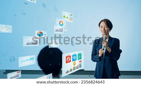 Business person giving a lecture and financial charts. Financial planning.