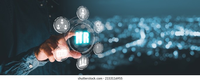 Business Person Hand Pointing For Selection Human Resource On A Virtual Screen Interface To Company. Human Resource Management, HR, Recruitment, Leadership And Teambuilding,	

