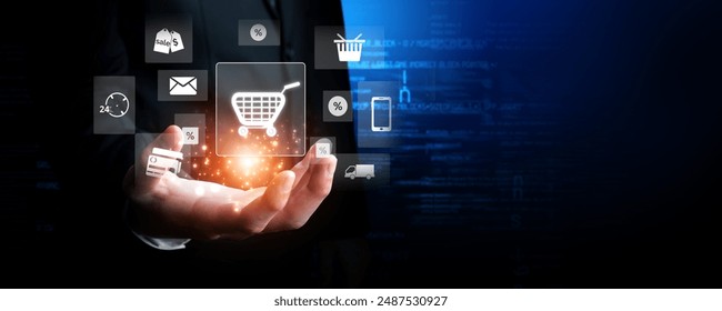 Business person integrates omni-channel strategies, enhancing online shopping and marketing reach. Discover the power of omni-channel marketing in creating cohesive brand experiences. FaaS - Powered by Shutterstock