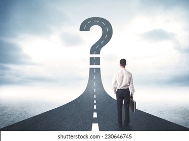 Business Person Looking At Road With Question Mark Sign Concept