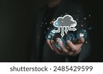 Business person migrate data and corporate information into cloud technology for data security and back up as disaster recovery site and prevent for cyber crime. Data inventory for enterprise.